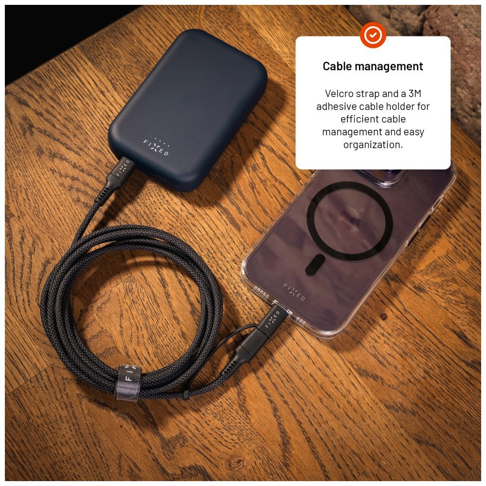 FIXED USB-C/USB-C/Lightning MFi PD 60W adapter kábel 3m szürke