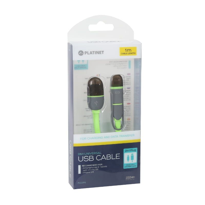 Platinet USB-A to microUSB/Lightning 2in1 Cable Green