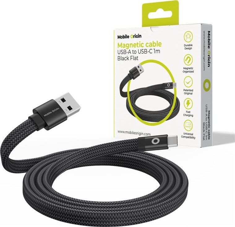 Mobile Origin Magnetic Flat Patented Original Cable USB-A to USB-C 1m Black  