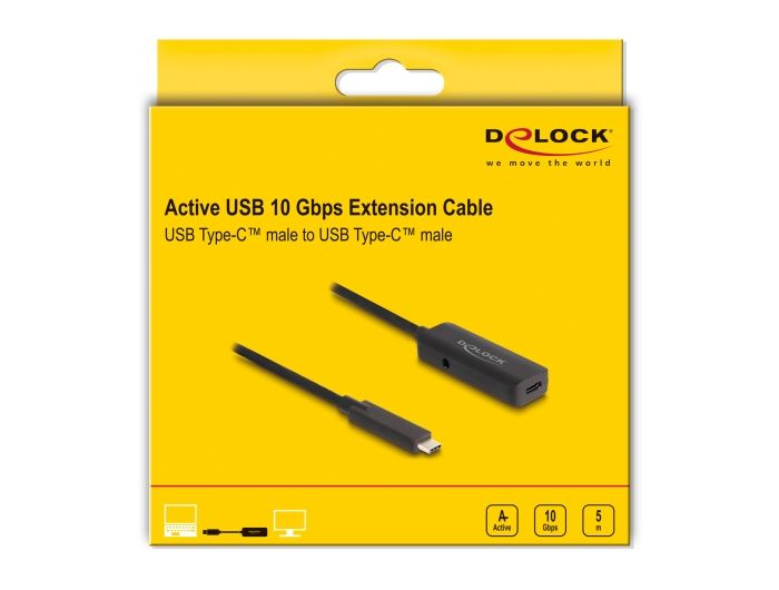 DeLock Active USB 10 Gbps extension cable USB Type-C 5m Black