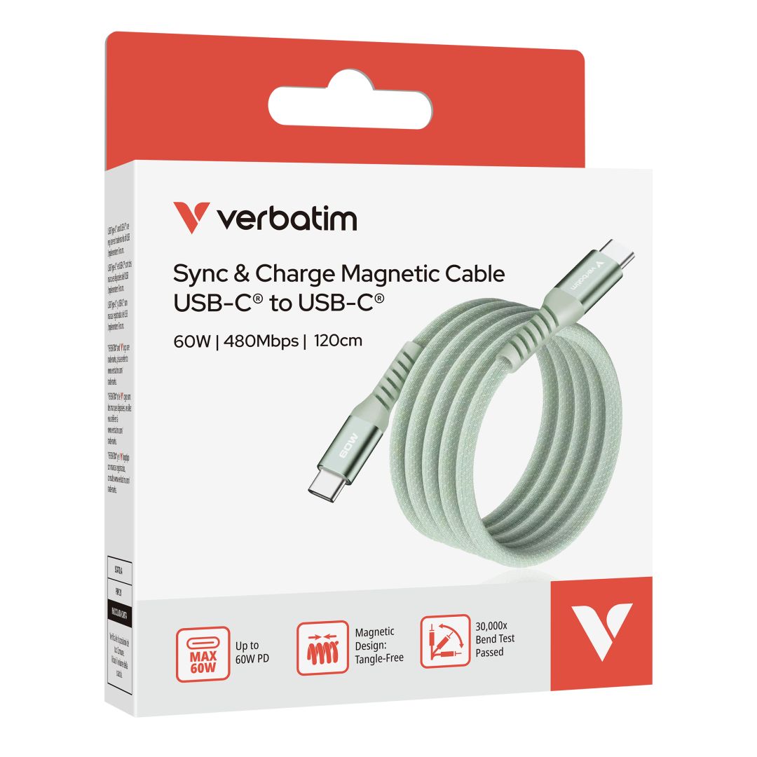Verbatim Sync&Charge USB-C/USB-C 60W Magnetic cable 1,2m Green