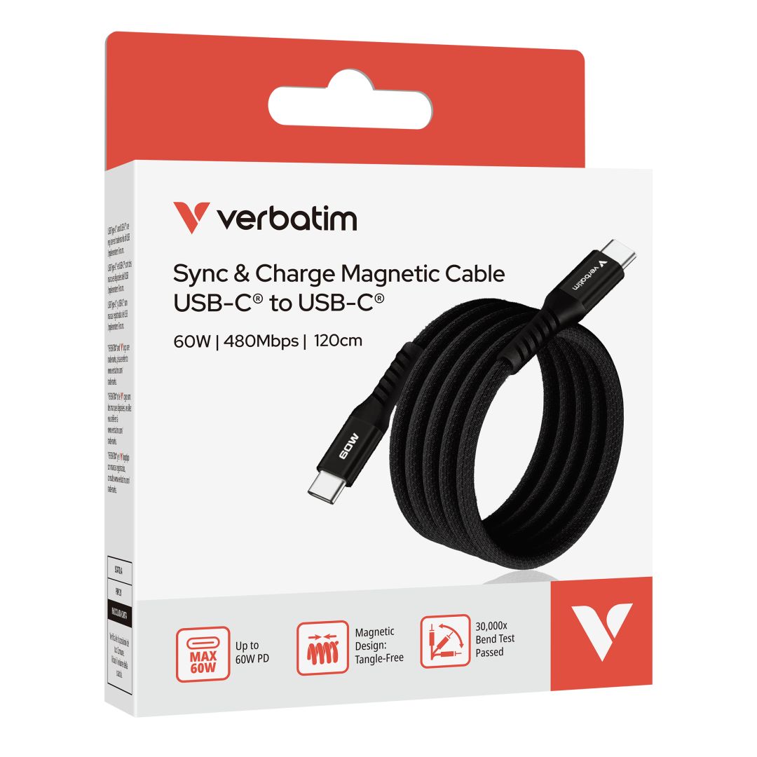 Verbatim Sync&Charge USB-C/USB-C 60W Magnetic cable 1,2m Black