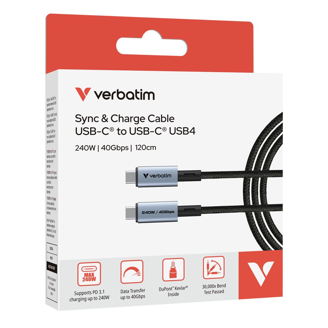 Verbatim Sync & Charge USB4 240W Cable 1,2m Black