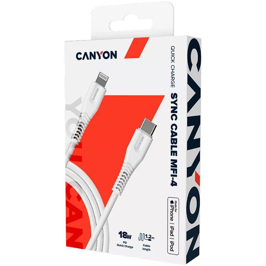 Canyon CNS-MFIC4W USB Type-C - Lightning cable 1,2m White