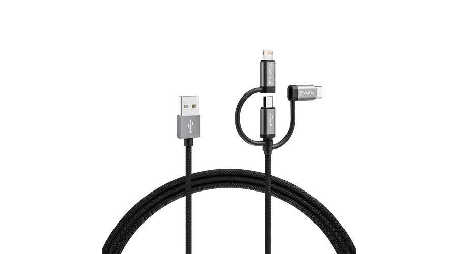 Varta USB-A to Micro-USB/USB-C/Lightning 3in1 cable 2m Black