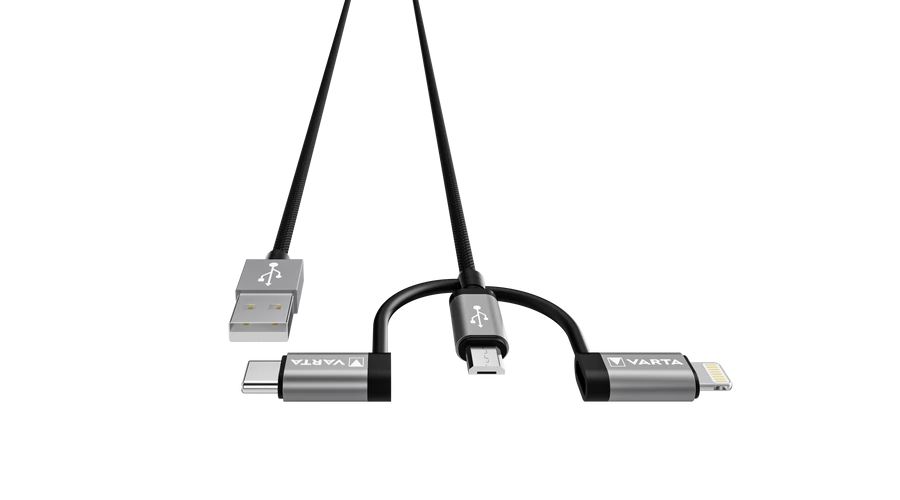 Varta USB-A to Micro-USB/USB-C/Lightning 3in1 cable 2m Black