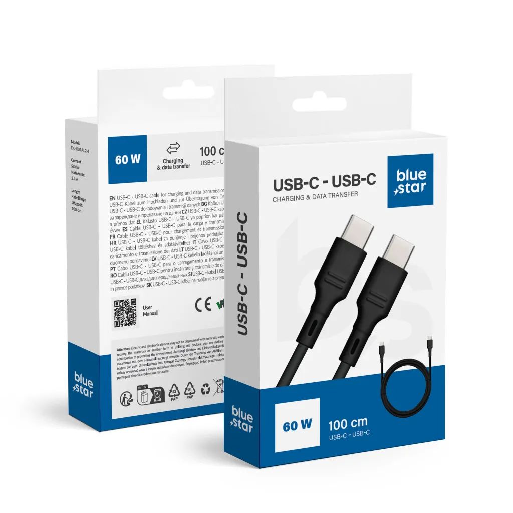 BlueStar DC-001CC3.0 USB-C - USB-C Cable 1m Black