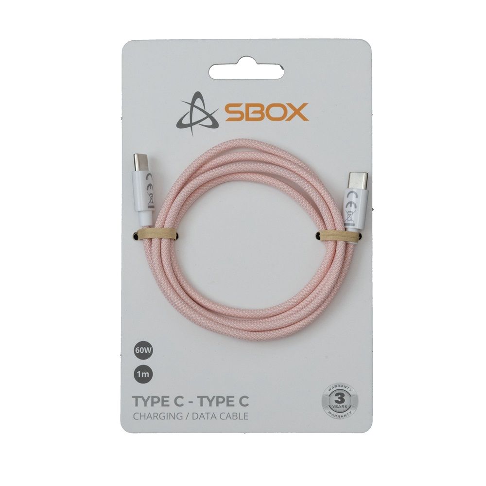 SBOX Type-C to Type-C 60W Charge and sync cable 1m Pink