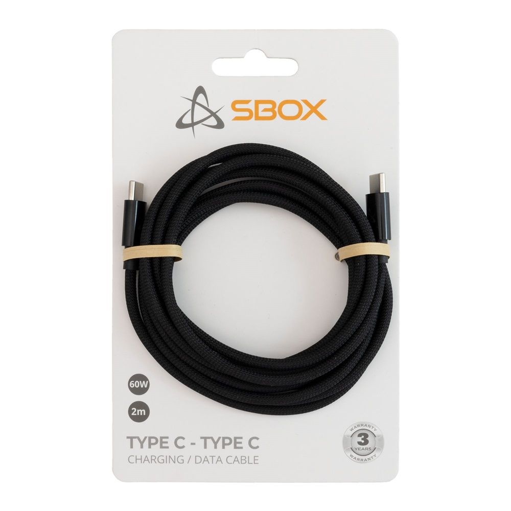 SBOX Type-C to Type-C 60W Charge and sync cable 2m Black