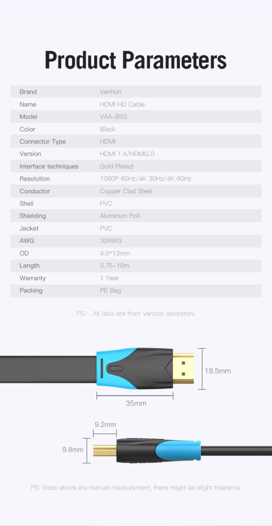 Vention Vention Flat HDMI cable 5m Black