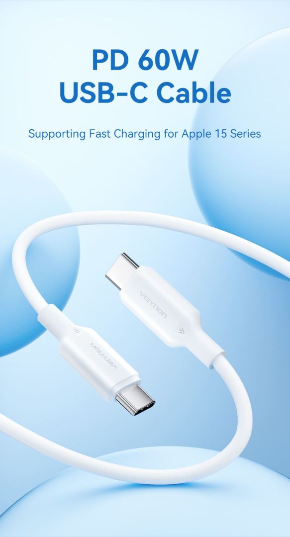 Vention USB 2.0 Type-C Male to Type-C Male 3A Cable 1m White