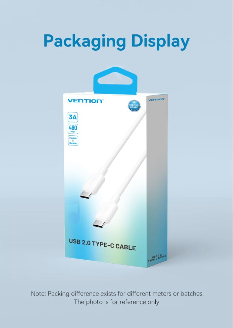 Vention USB 2.0 Type-C Male to Type-C Male 3A Cable 2m White