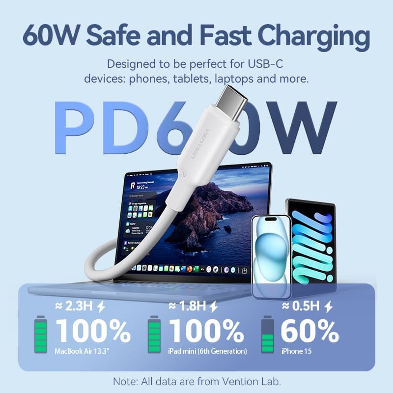 Vention USB 2.0 Type-C Male to Type-C Male 3A Cable 2m Black