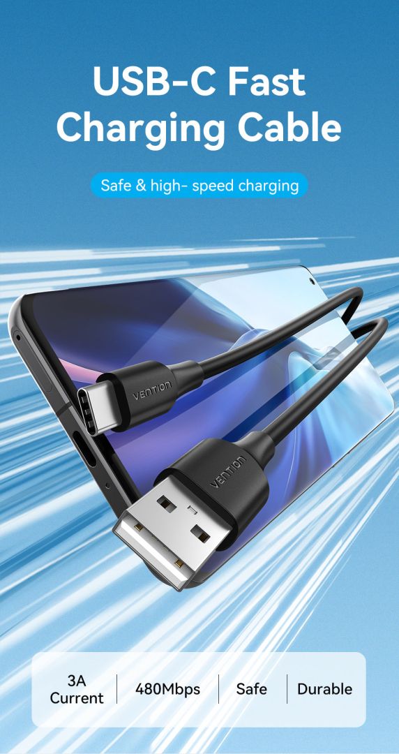 Vention USB-A 2.0/M to USB-C/M cable 1,5m Black