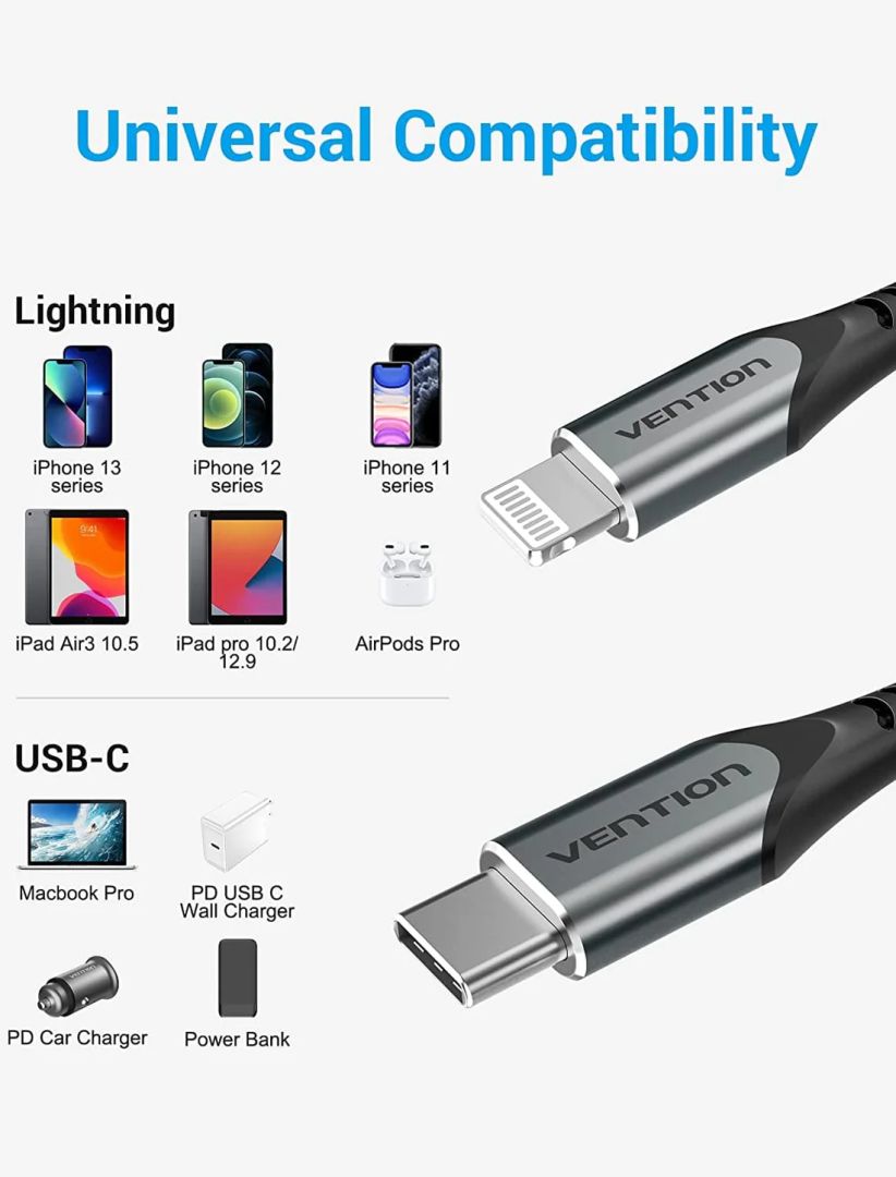 Vention USB 2.0 C to Lightning Cable Aluminum Alloy Type 2m Black