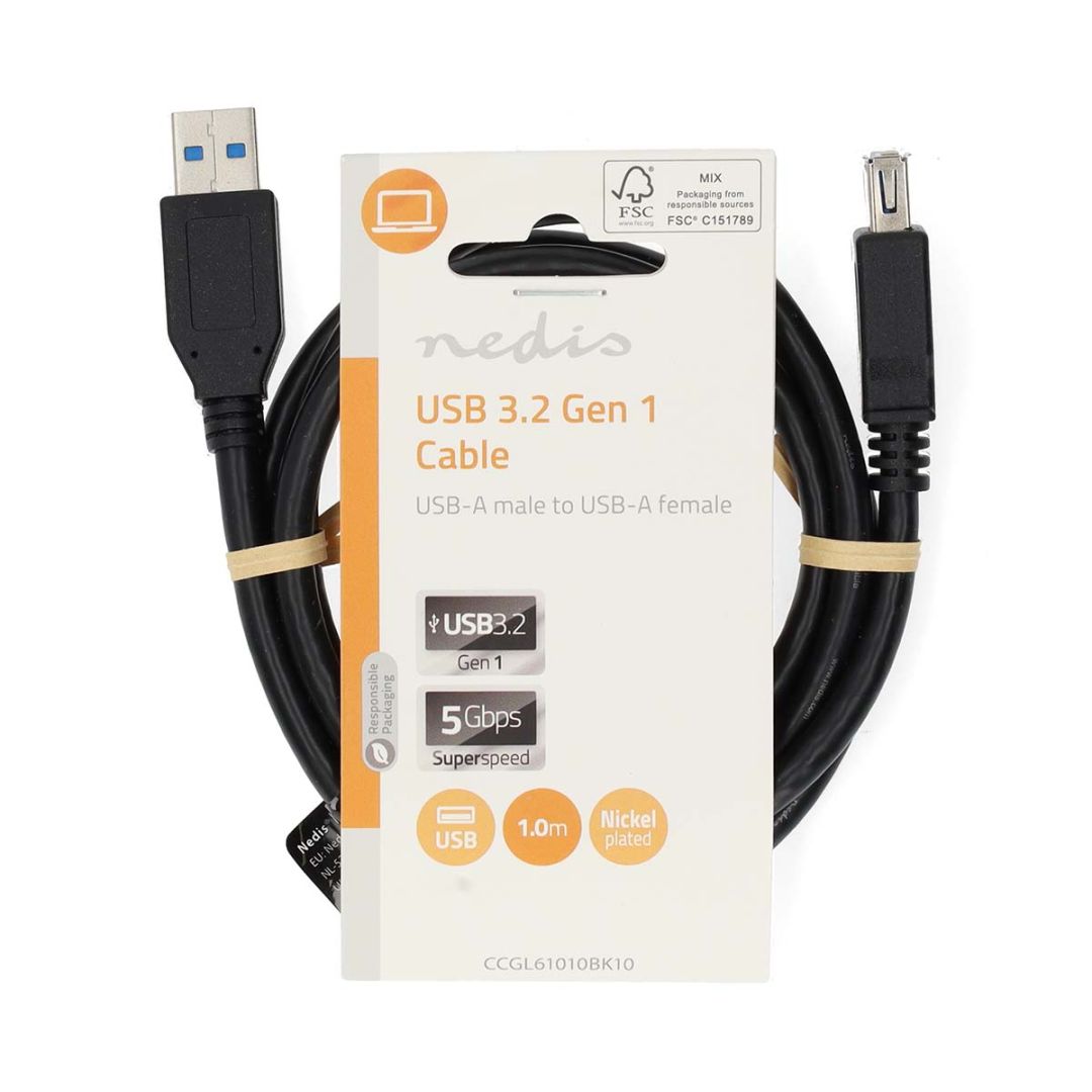 Nedis USB-A Male to USB-A Female 5Gbps USB Cable 1m Black