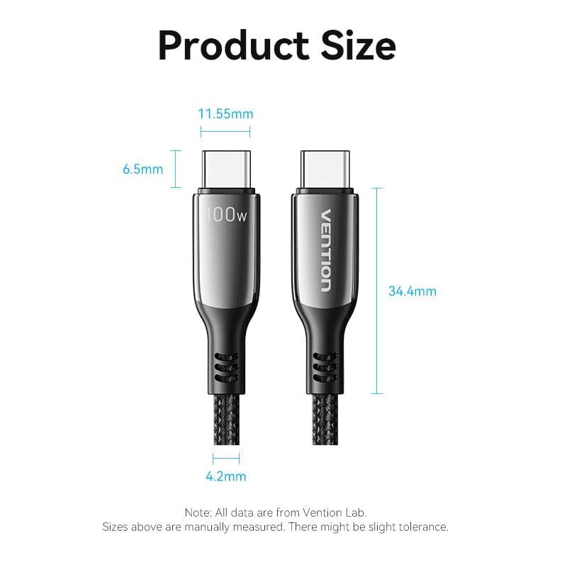 Vention Cotton Braided USB 2.0 C Male to C Male 5A Zinc Alloy Type cable 2m Black