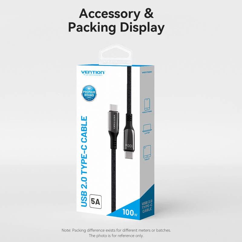 Vention Cotton Braided USB 2.0 C Male to C Male 5A Zinc Alloy Type cable 2m Black