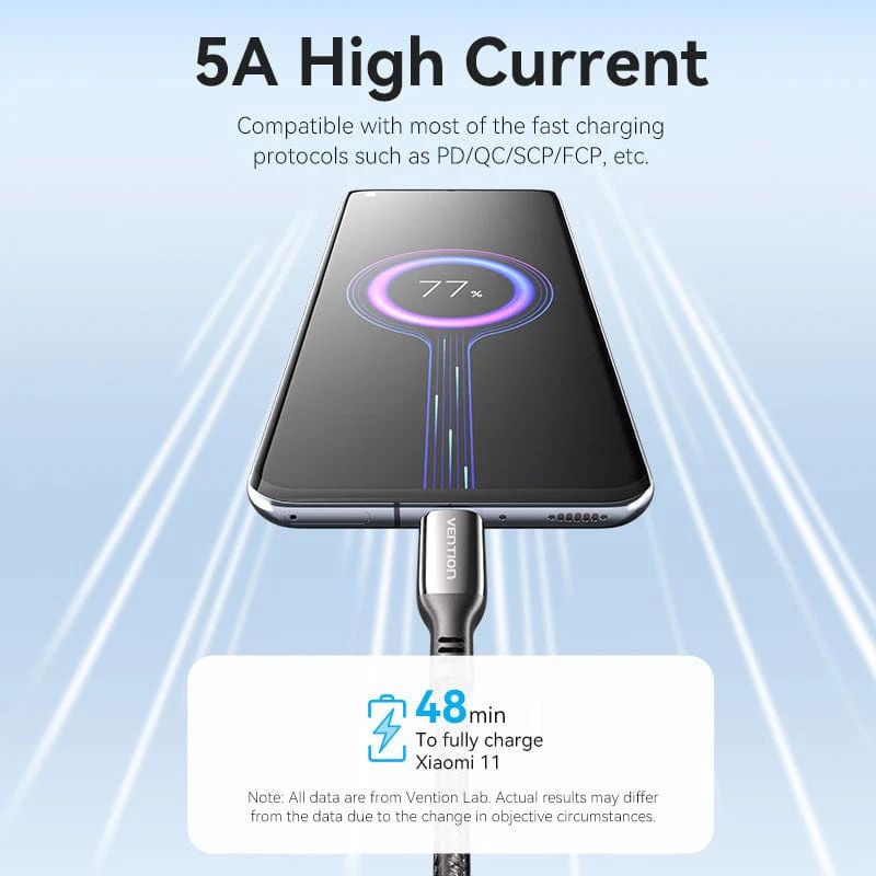 Vention Cotton Braided USB 2.0 C Male to C Male 5A Zinc Alloy Type cable 2m Black