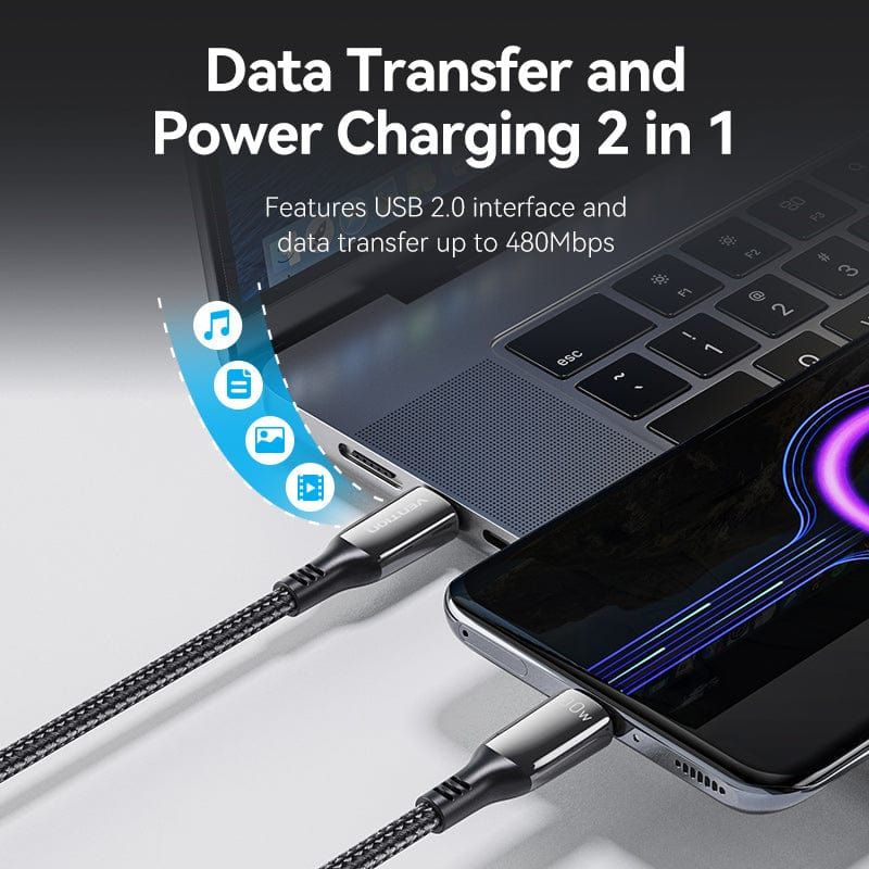 Vention Cotton Braided USB 2.0 C Male to C Male 5A Zinc Alloy Type cable 2m Black