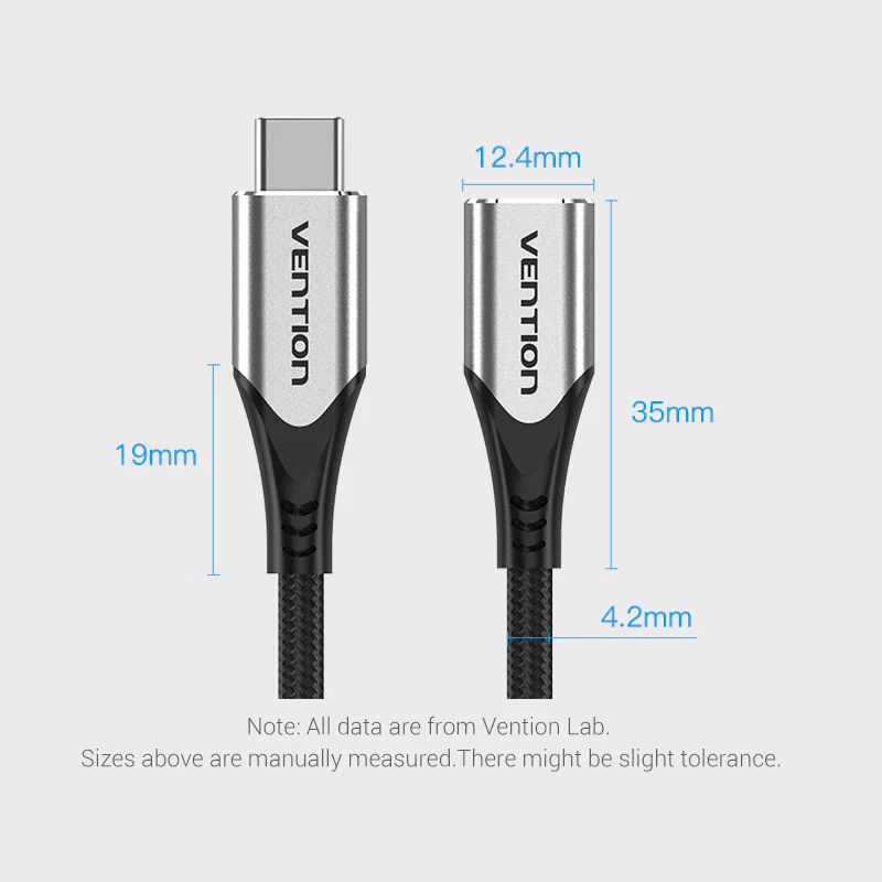 Vention Cotton Braided USB-C 3.1 Extension cable 1m Black