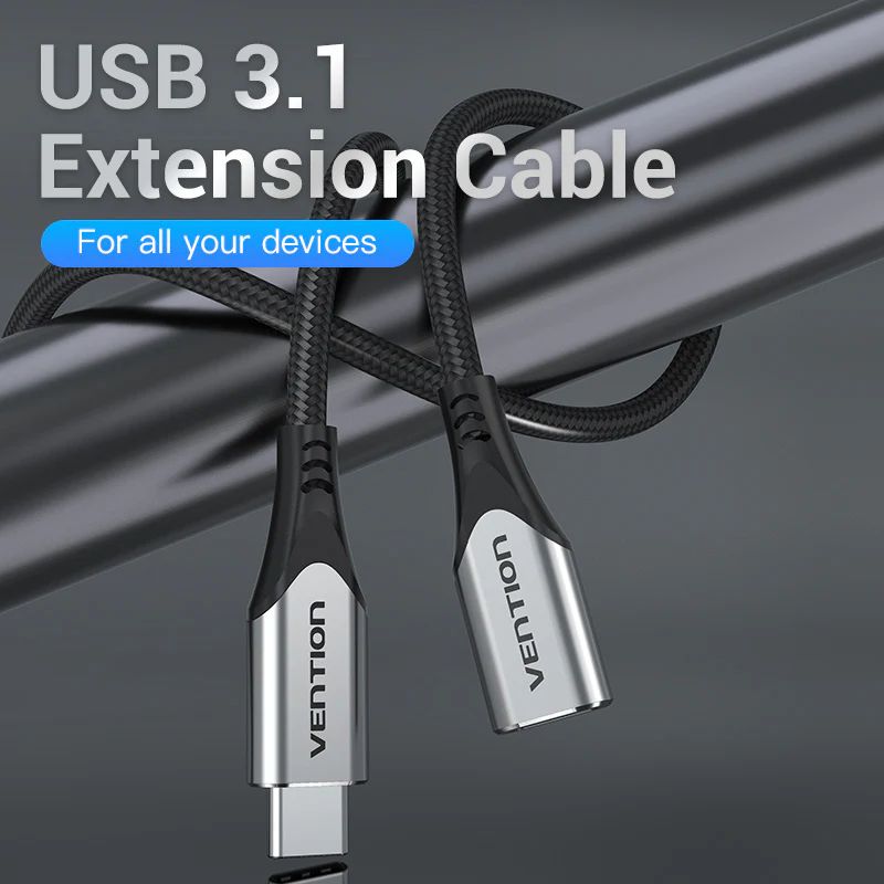 Vention Cotton Braided USB-C 3.1 Extension cable 1m Black