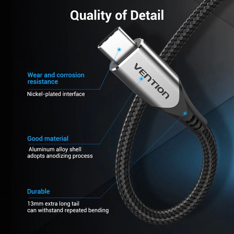 Vention Cotton Braided USB-C 3.1 Extension cable 1m Black