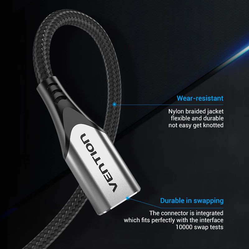 Vention Cotton Braided USB-C 3.1 Extension cable 1m Black