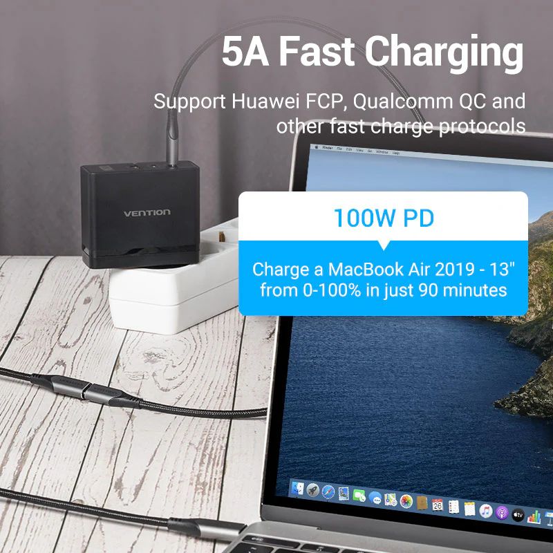 Vention Cotton Braided USB-C 3.1 Extension cable 1m Black