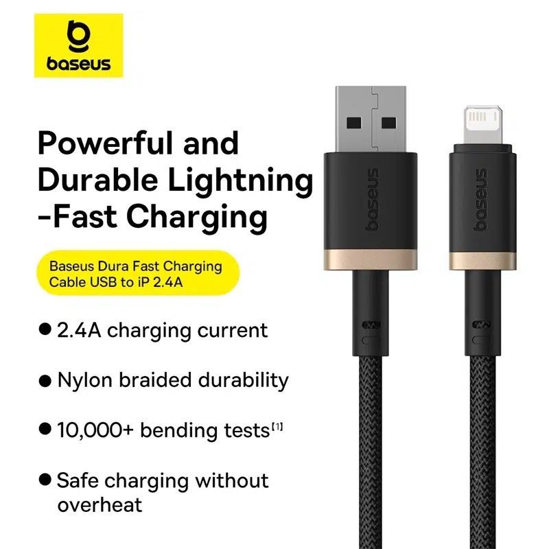 Baseus Dura Series 2.4A USB to Lightning Fast Charging cable 2m Black/Gold