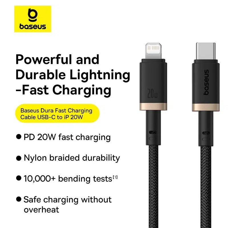 Baseus Dura Series 20W Type-C to Lightning Fast Charging Cable 1m Black/Gold