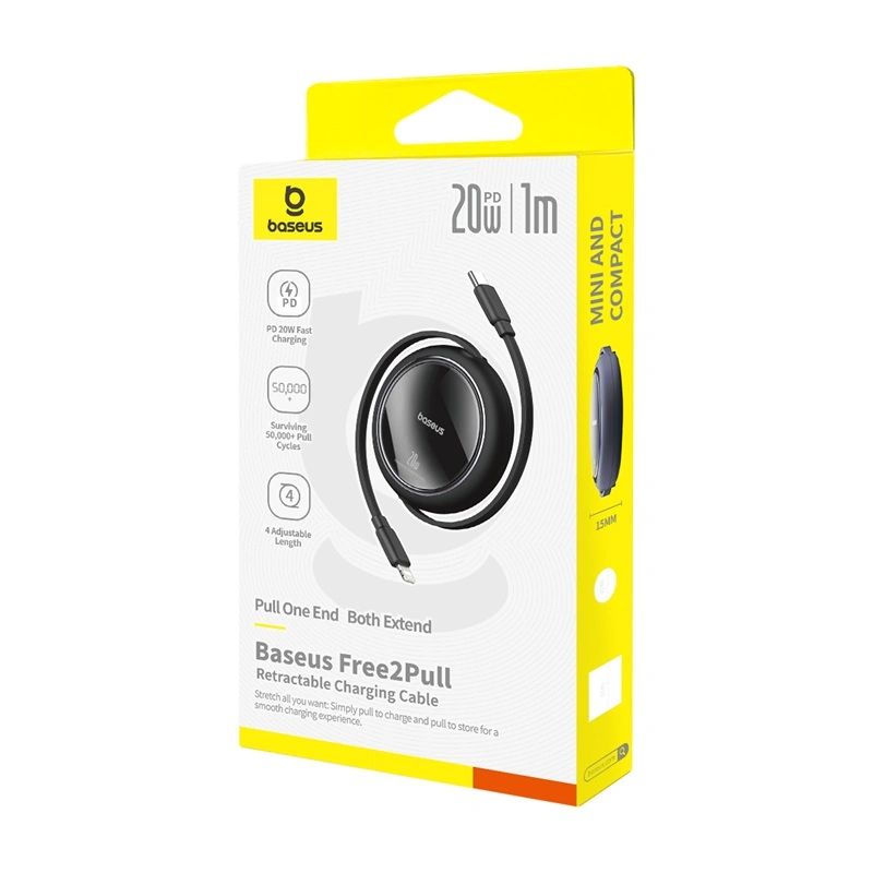 Baseus Free2Pull Retractable 20W Type-C to Lightning Charging cable 1m Black