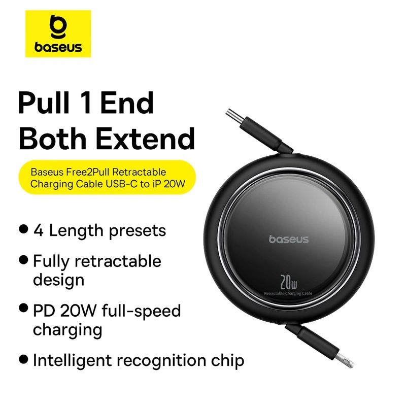Baseus Free2Pull Retractable 20W Type-C to Lightning Charging cable 1m Black