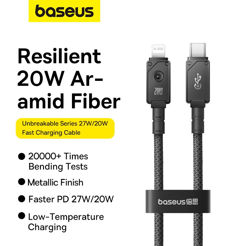 Baseus Unbreakable Series Fast Charging Data Cable Type-C to Lightning 20W Cluster 1m Black