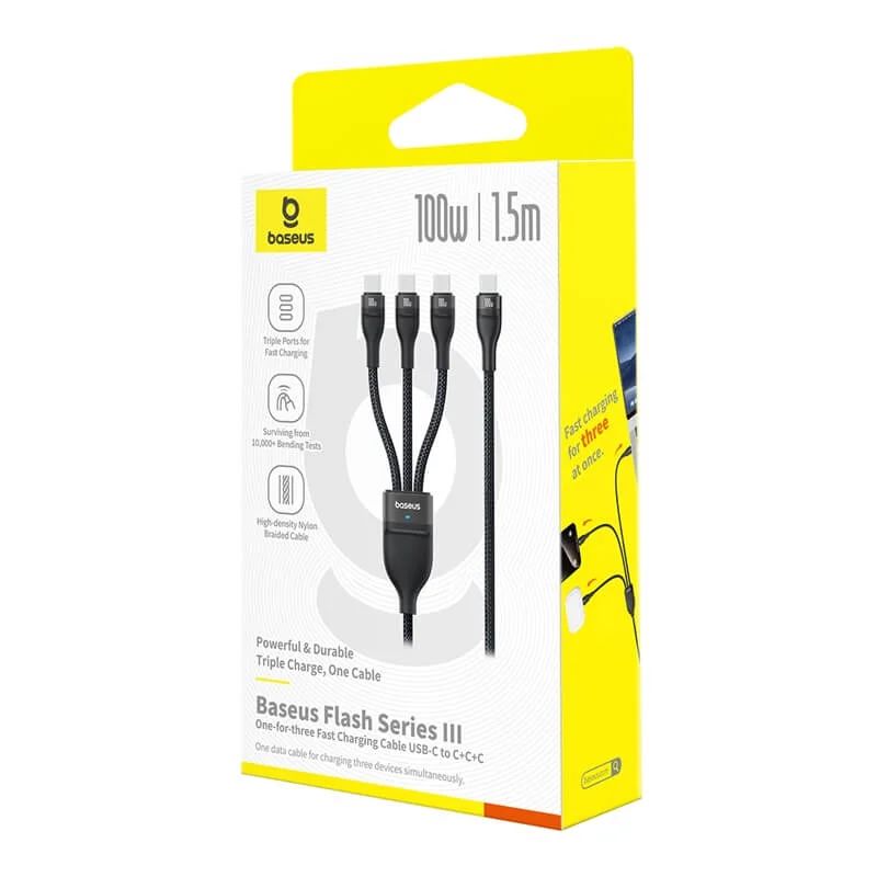 Baseus Flash Series 100W Type-C to C+C+C Fast Charging Cable 1,5m Black