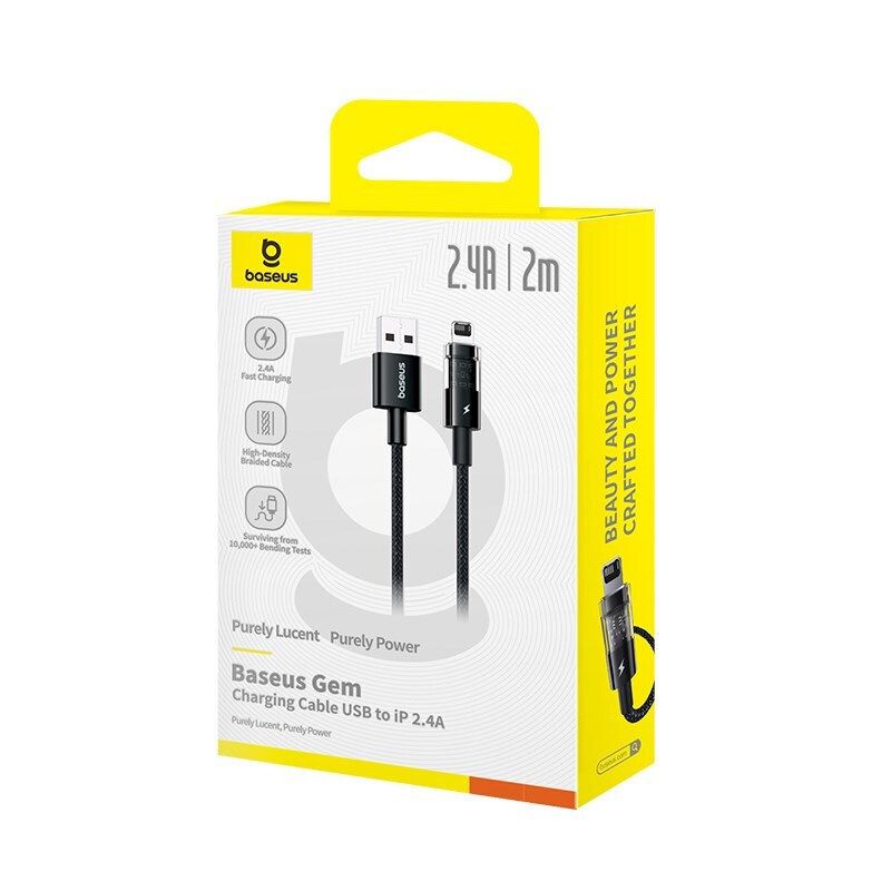 Baseus Gem USB to IP lightning 2.4A fast charging cable 2m Black