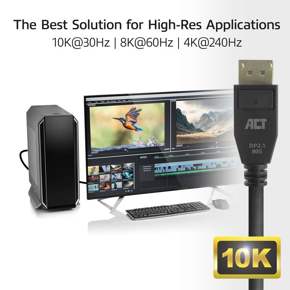 ACT DisplayPort 2.1 cable 8K male to male 1m Black