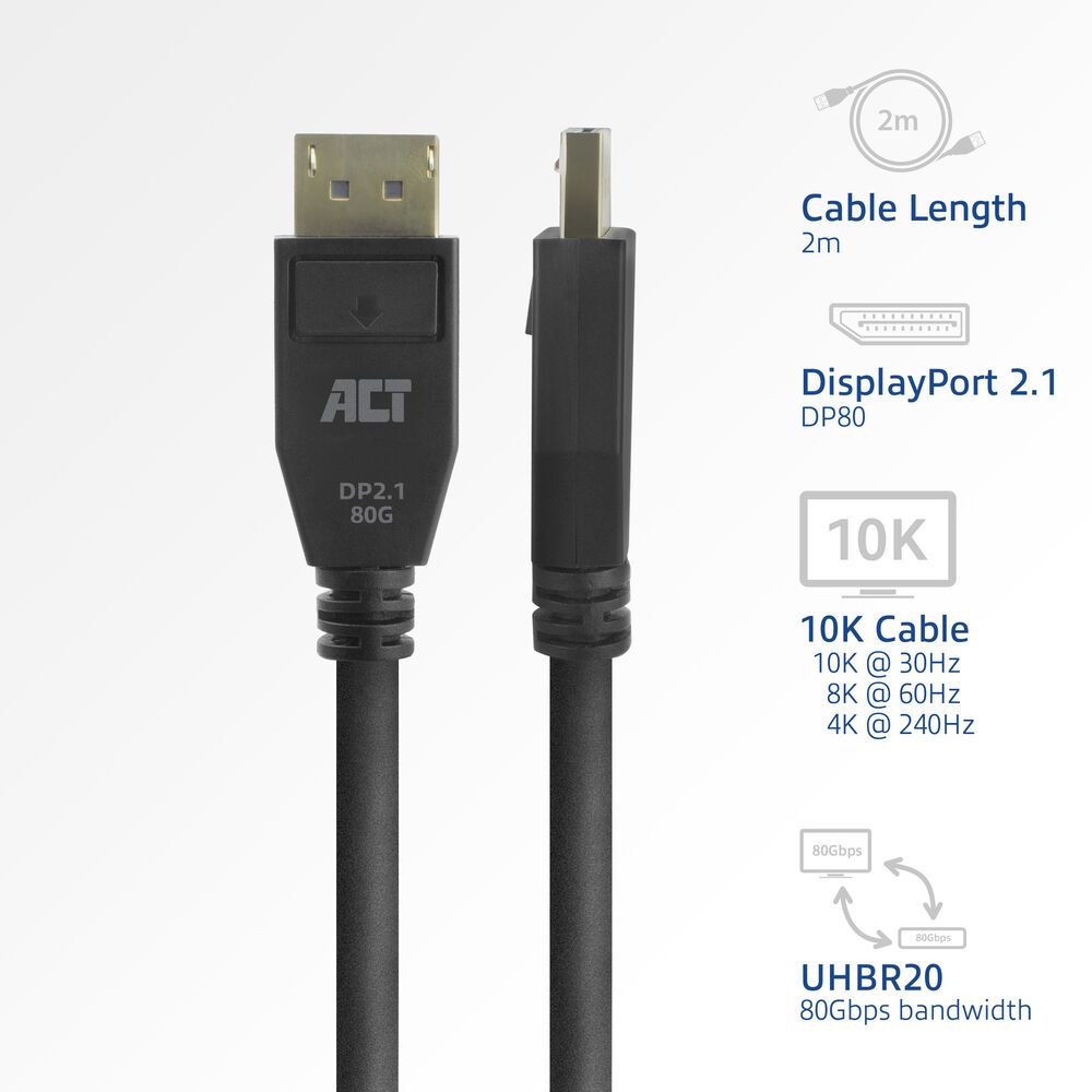 ACT DisplayPort 2.1 cable 8K male to male 2m Black