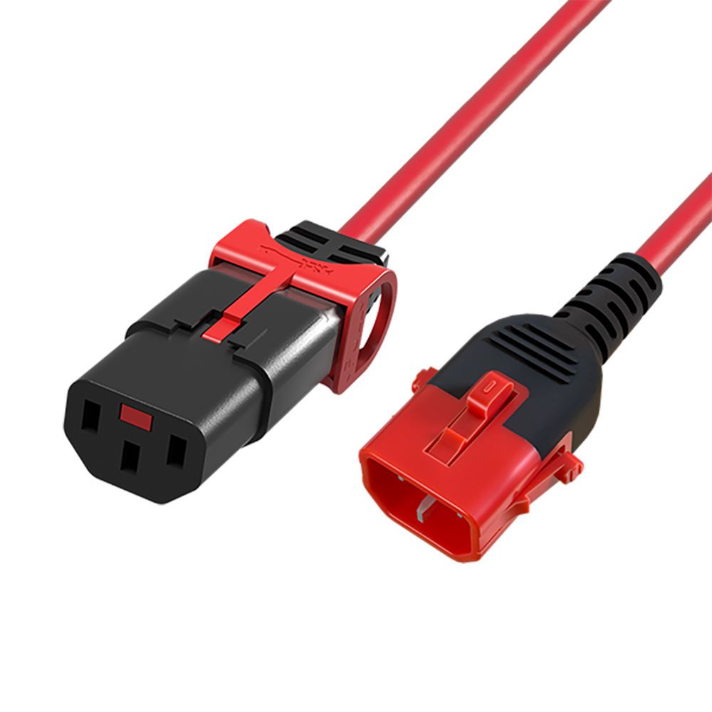 ACT AK5513 Powercord C13 IEC Lock+ - C14 IEC Lock Dual Locking 1,5m Black/Red