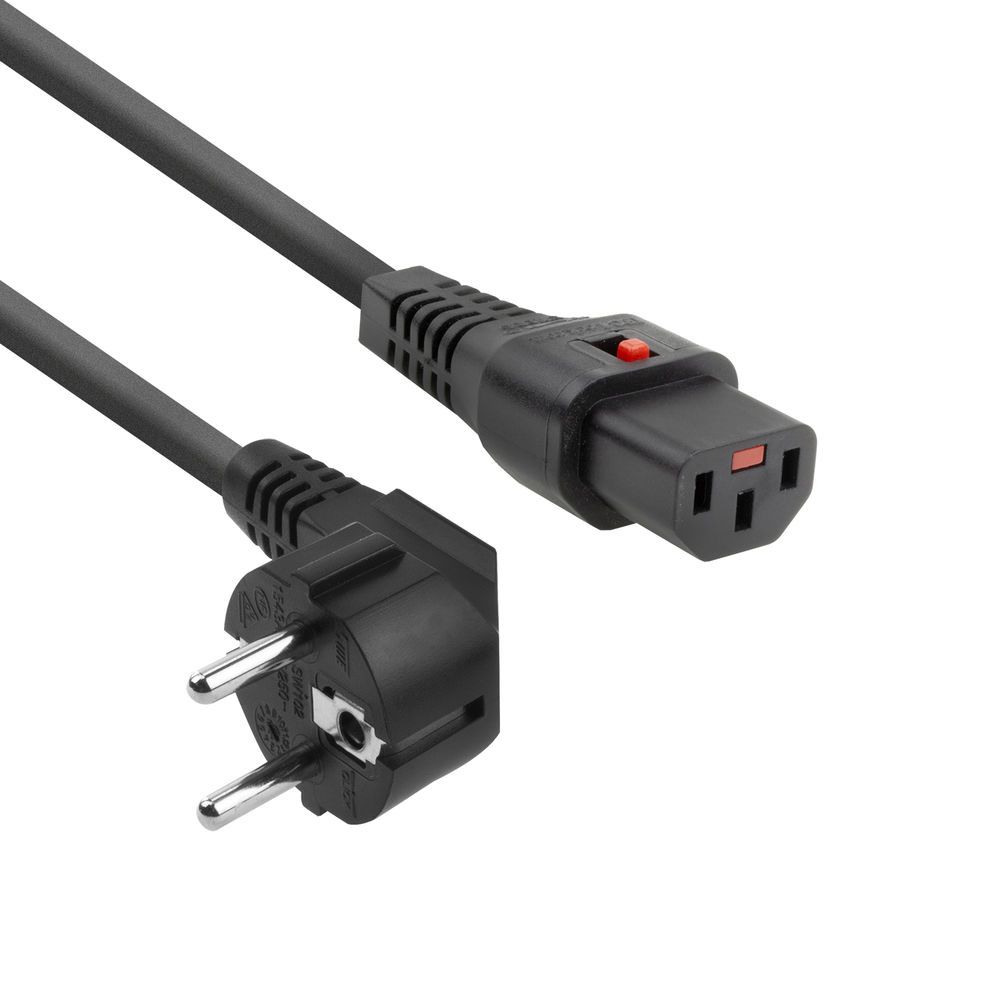 ACT AK5040 Powercord Schuko CEE 7/7 male (angled) - C13 IEC Lock 2m Black