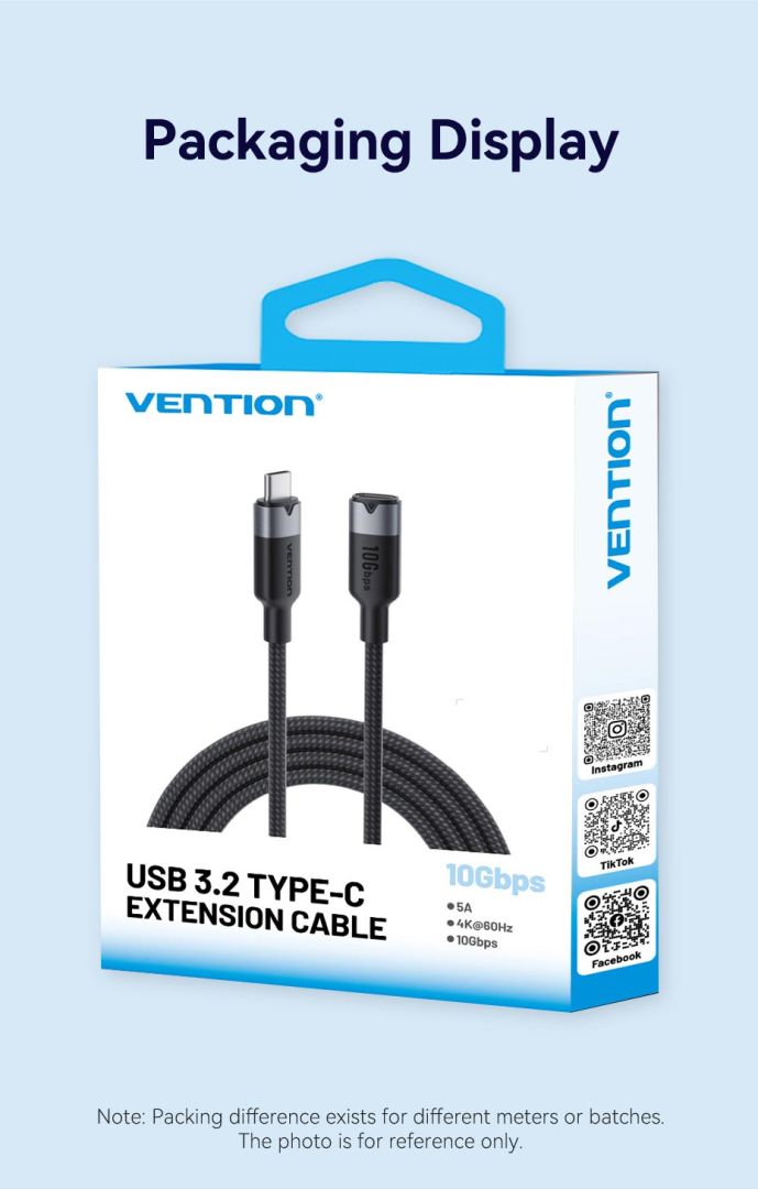 Vention USB 3.2 Gen2 C Male to C Female 10Gbps Extension Aluminum Alloy Type cable 0,5m Black