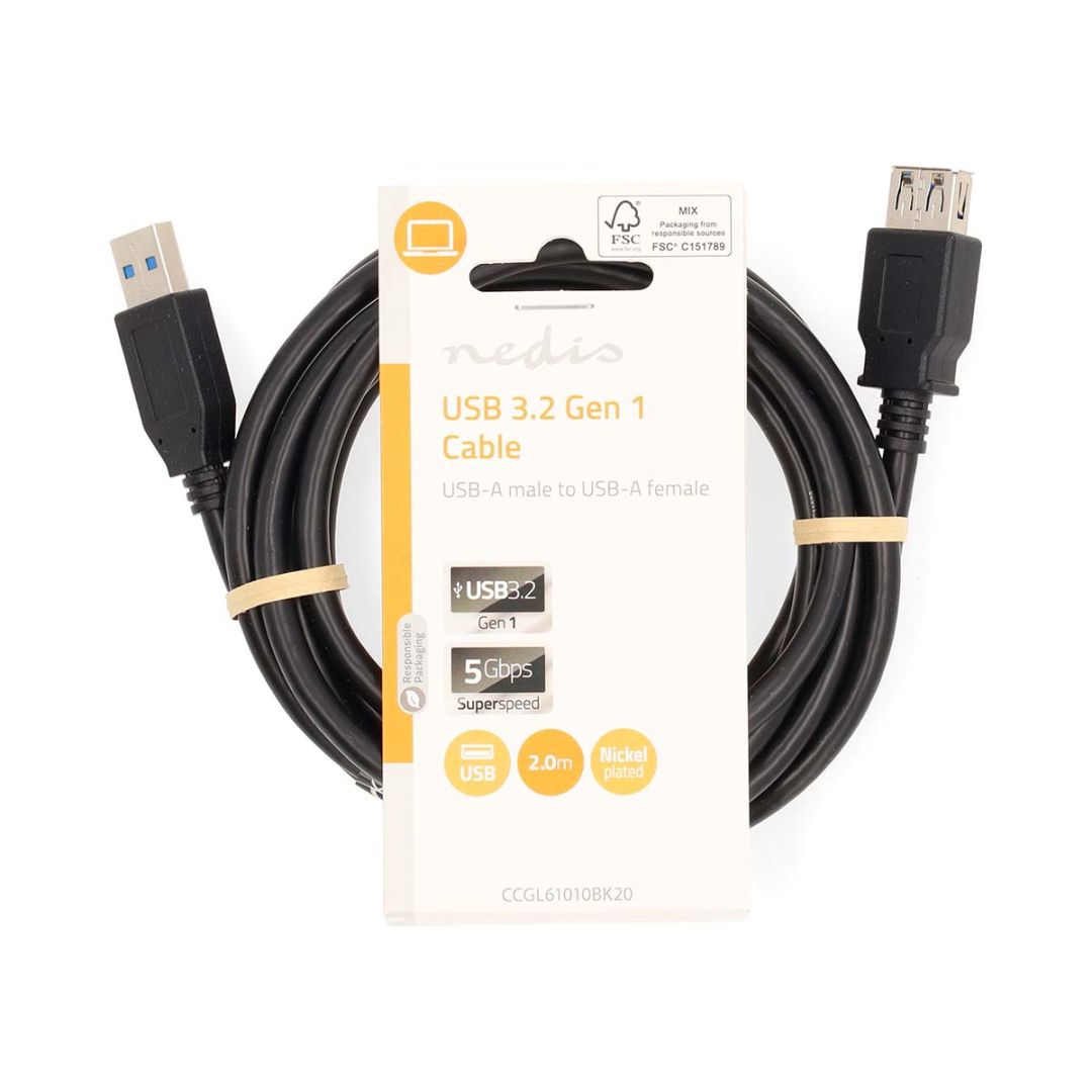 Nedis USB-A to USB-A cable 2m Black