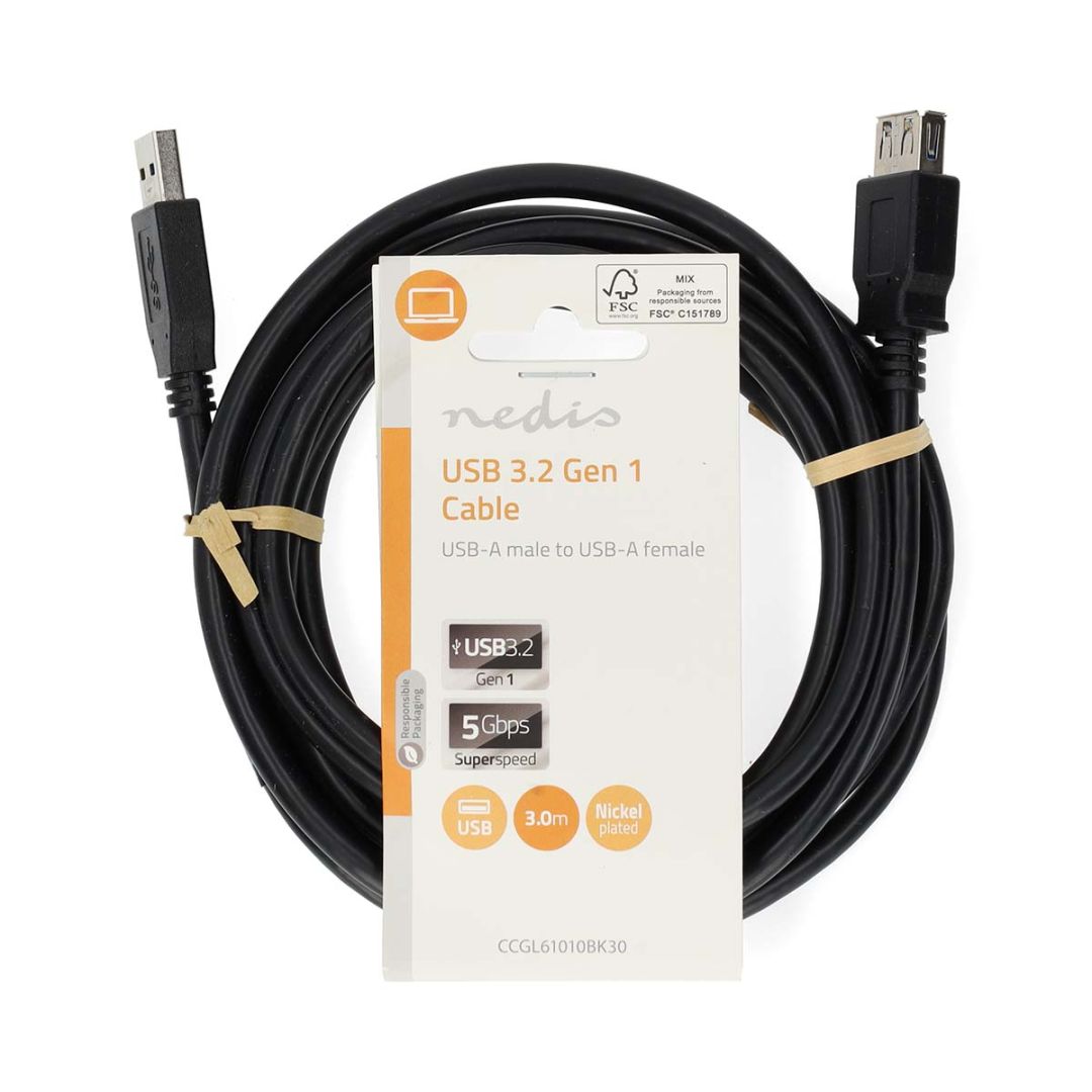 Nedis USB-A Male to USB-A Female cable 3m Black