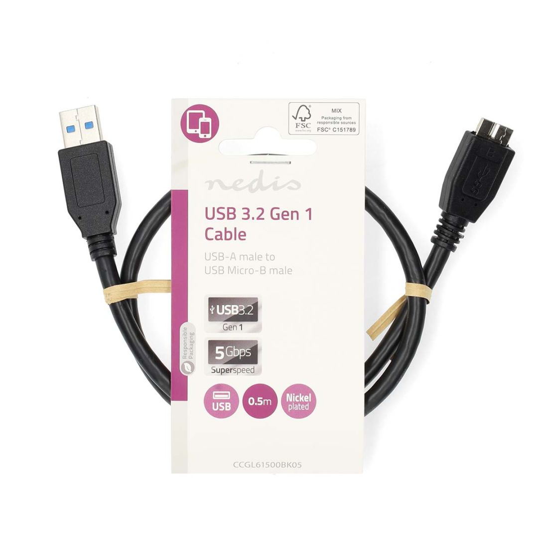 Nedis USB-A Male to USB Micro-B Male cable 0,5m Black
