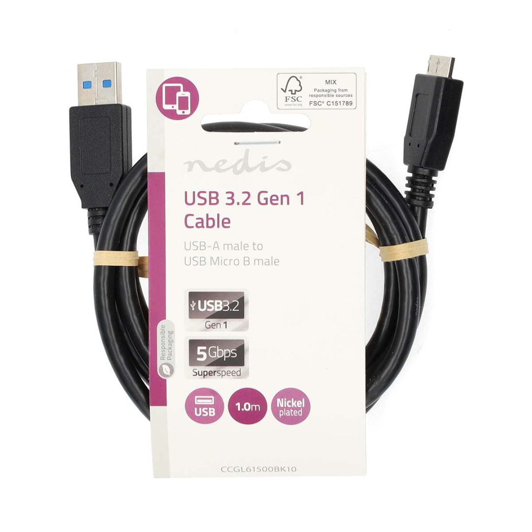 Nedis USB-A Male to USB Micro-B Male cable 1m Black