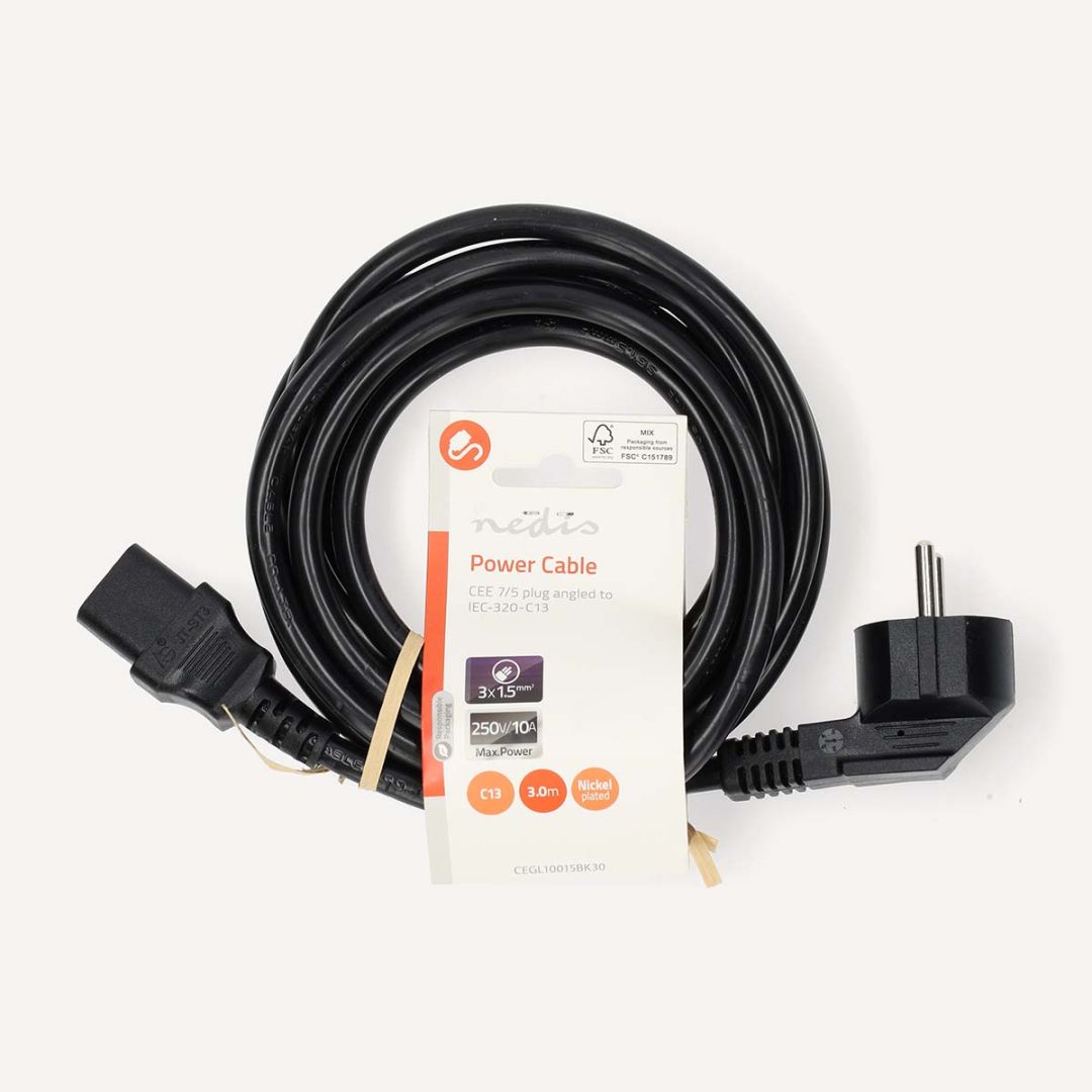 Nedis IEC-320-C13 Angled Power Cable 3m Black