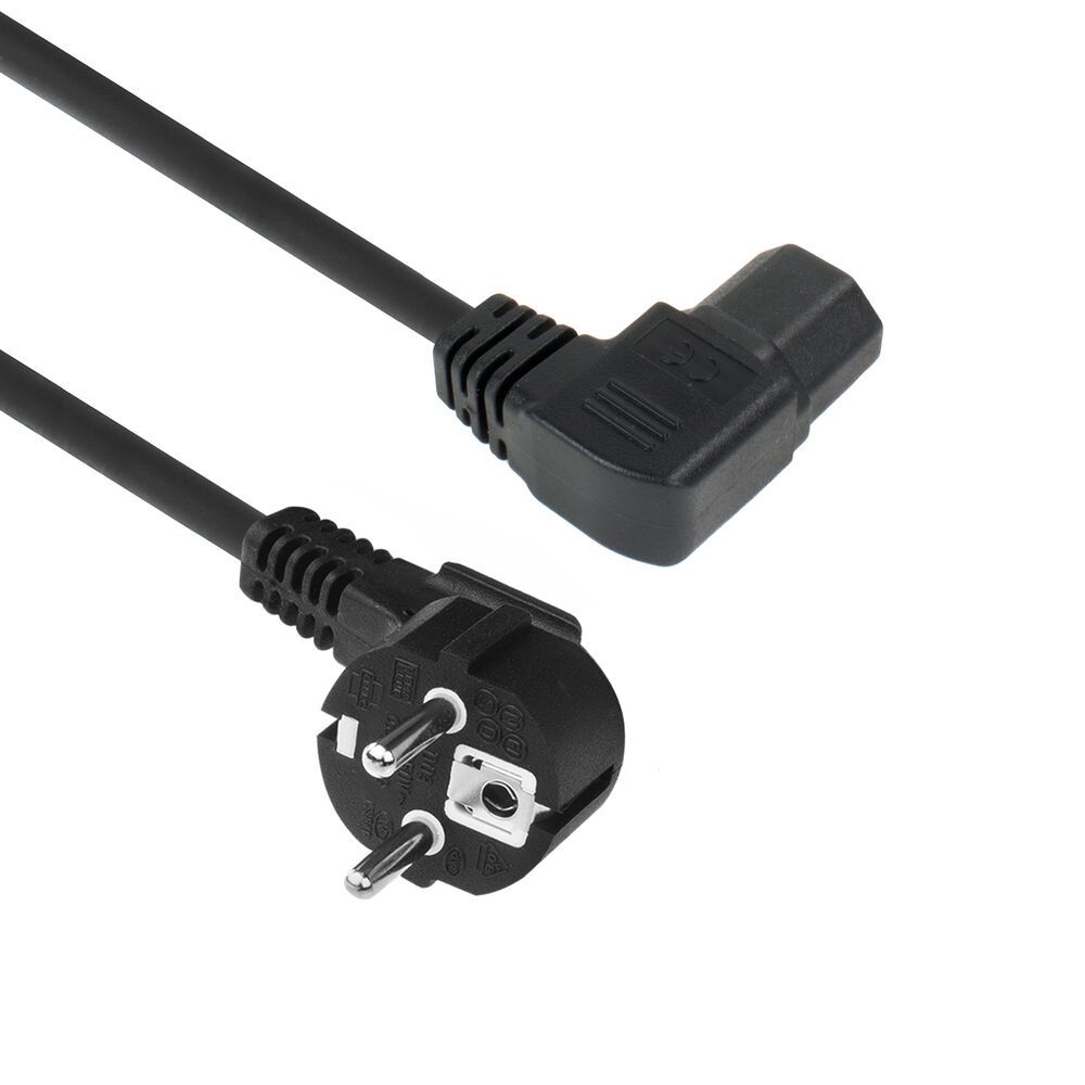 ACT Powercord mains connector Schuko CEE 7/7 male (angled) - C15 (angled left) IEC 60320 1,5m Black