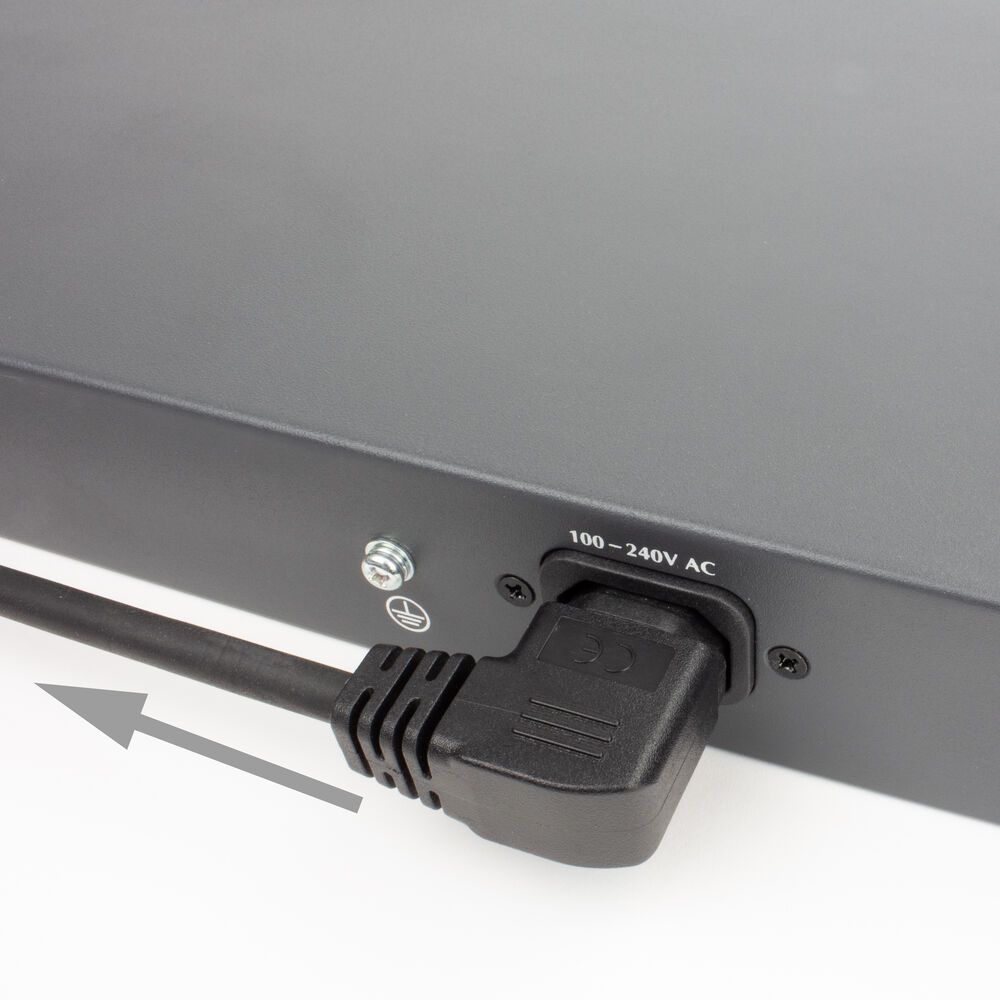 ACT Powercord mains connector Schuko CEE 7/7 male (angled) - C15 (angled left) IEC 60320 1,5m Black