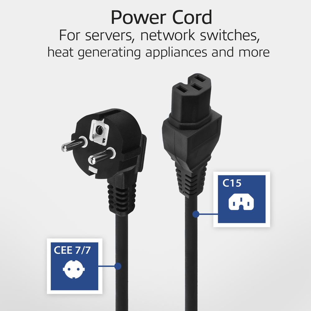 ACT Powercord mains connector Schuko CEE 7/7 male (angled) - C15 IEC 60320 2m Black