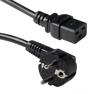ACT Powercord mains connector Schuko CEE 7/7 male (angled) - C19 IEC 60320 3m Black